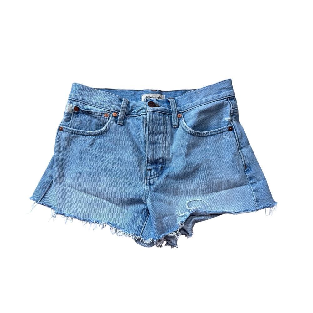 Madewell Women's Relaxed Denim Jean Shorts Light Wash Distressed Raw Hem 25